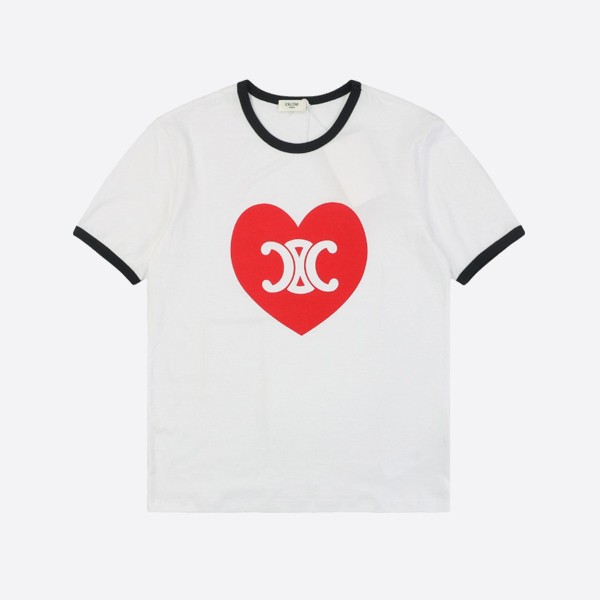 セリーヌ ハート トリオンフ T シャツ コットンジャージー - オフホワイト / ネイビー / レッド