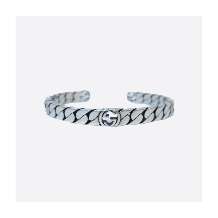 グッチの新しい 925 スターリングシルバー インターロッキング ダブル ワイド ブレスレット