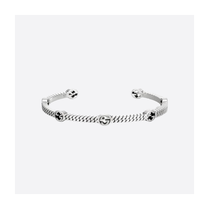 グッチの新しいインターロッキング ダブル G ナロー バージョン スターリング シルバー ブレスレット