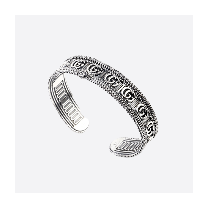 グッチ シルバー925シリーズ 立体ダブルG＆ストライプ柄 ブレスレット