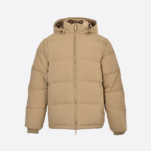 バーバリー刺繍アームバンドが付いた取り外し可能な袖フード付きダウンジャケット