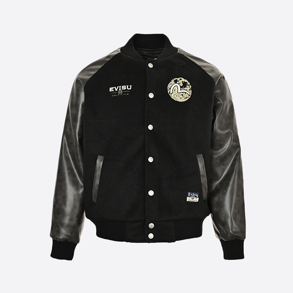 エヴィス刺繍レターロゴパッチワークウールコットンジャケット