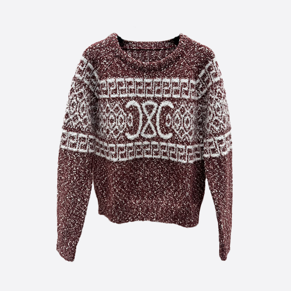 セリーヌ コントラスト クルーネック ジャカード ニット 長袖セーター