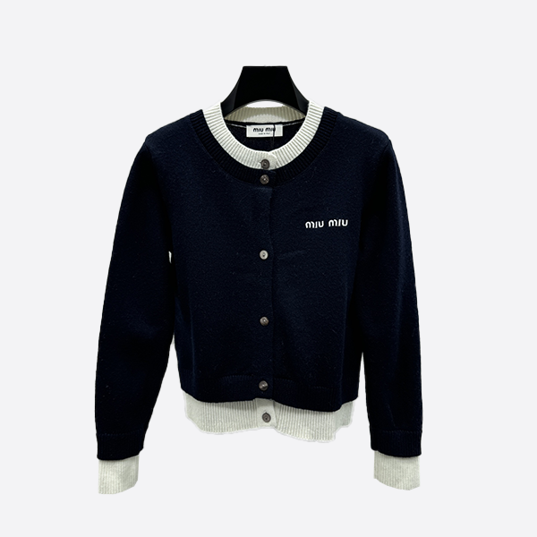 ミュウミュウ フェイクツーピースニットクルーネックカーディガン