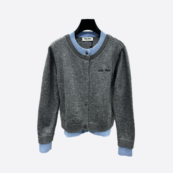 ミュウミュウ フェイクツーピースニットクルーネックカーディガン