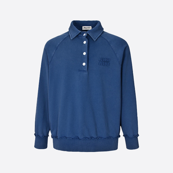 ミュウミュウ 無地 刺繍 スタンドカラー スウェットシャツ