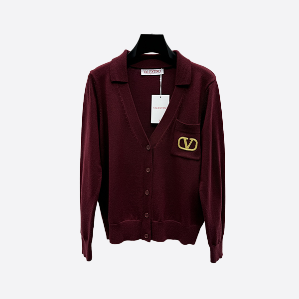 ヴァレンティノ V シェイプ ラウンドネック ニット カーディガン