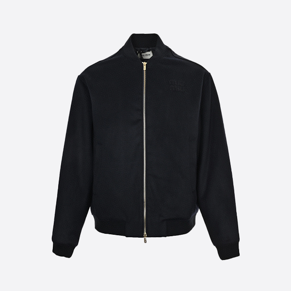 ミュウミュウの刺繍入りスタンドカラージップアップジャケット