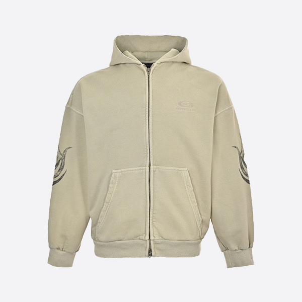 バレンシアガ 24FW フープ刺繍トーテム ダメージ加工 ジッパー フード付きジャケット