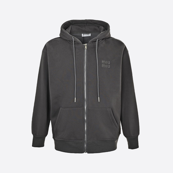 ミュウミュウ 24Fw 刺繍ロゴ フリース ジップアップ ジャケットグレー