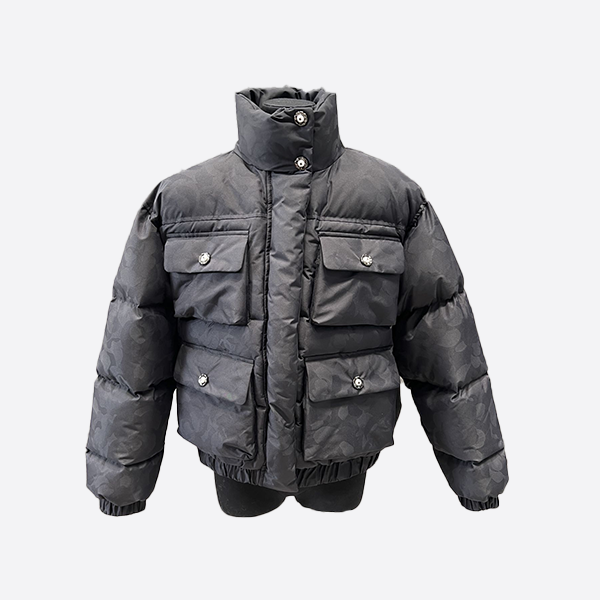 シャネル カメリアプリントスタンドカラー ダウンジャケット