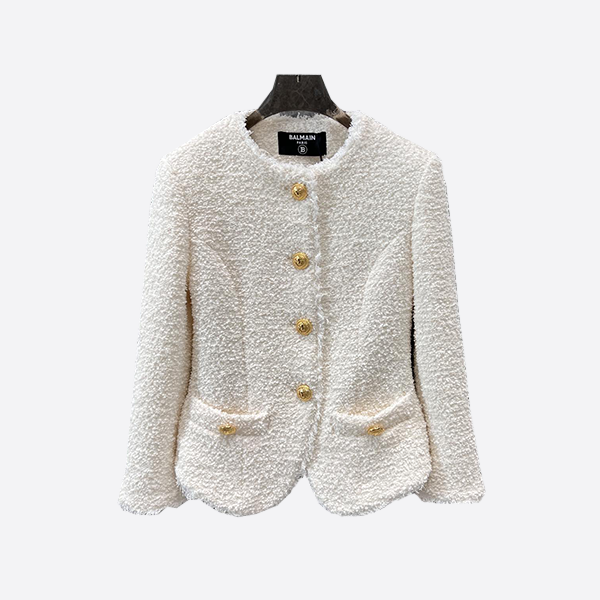 バルマン 24Fw ゴールドボタン スリム ショート ツイード ジャケット