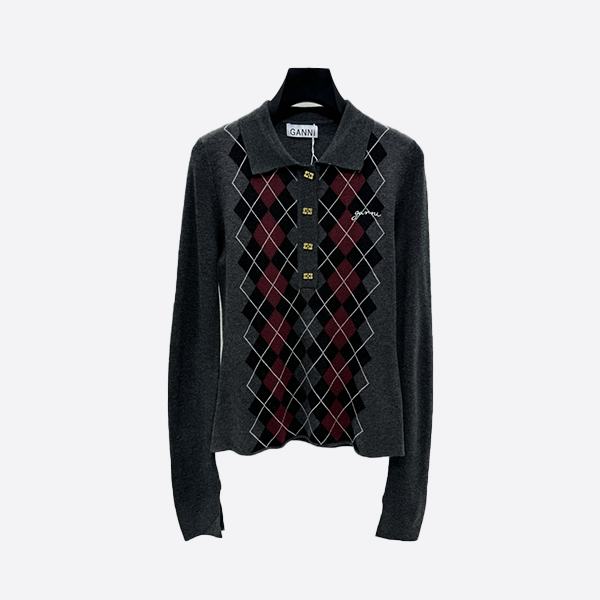 ガニー キルティングラペルニットトップ