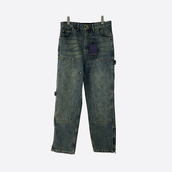 ルイ・ヴィトン 3D フロートレター 四つ葉のクローバー ジッパー カジュアル デニムパンツ