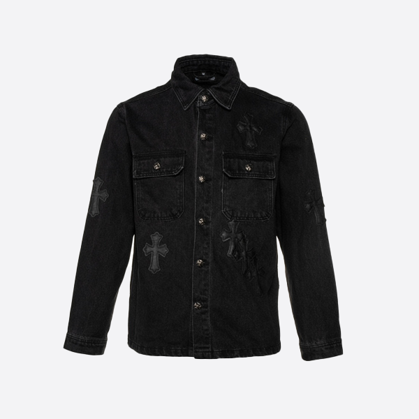 Chrome Hearts クラシック刺繍レザーラベル ダメージ加工ウォッシュ加工ツートンデニムジャケット