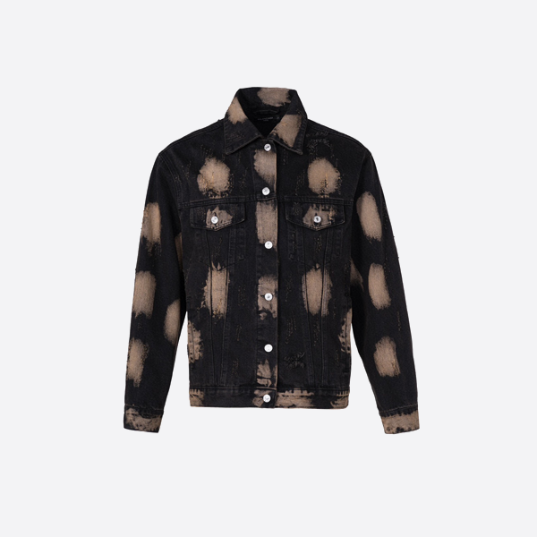 バレンシアガの最新春秋ウォッシュドレトロ浸食泥染めダメージホールデニムジャケットコート