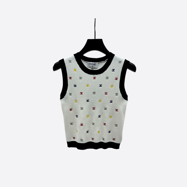 シャネル カラフル 刺繍 ダブル C ニットベスト