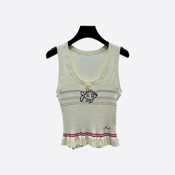 シャネル 2025 最新シリーズ コントラストフィッシュインターシャニットベスト