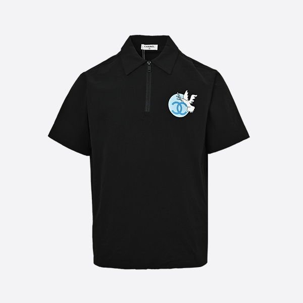 シャネル ピース ダブ プリント ウーブン ポロ 半袖