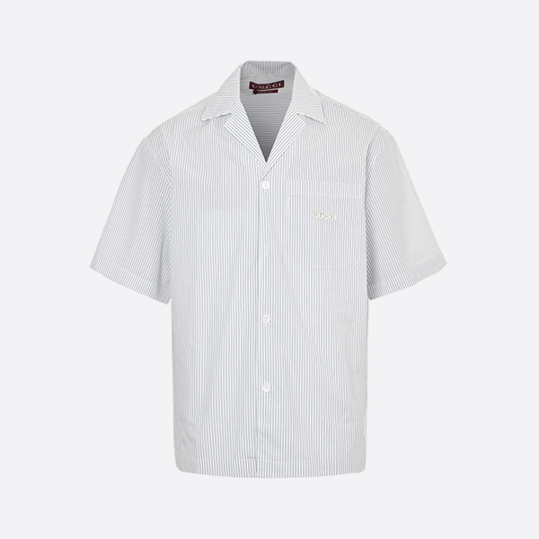 グッチ 25SS レーザーロゴ 縦ストライプ 半袖シャツ