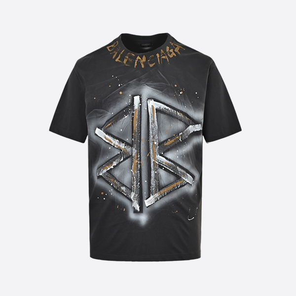 バレンシアガ ダブルB ハンドペイント レタード ウォッシュド ショートスリーブ