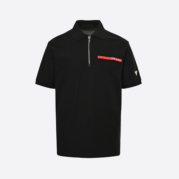 プラダ レッド シリコントリム ハーフジップ 半袖