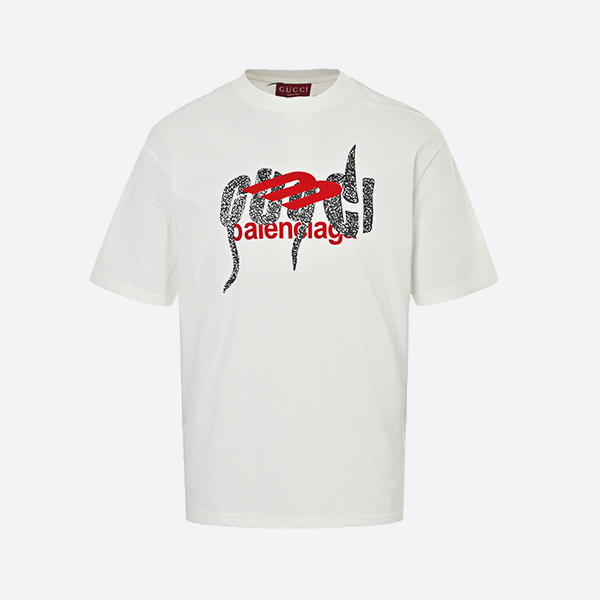 グッチ＆バレンシアガ レタリングプリント フロック加工 半袖