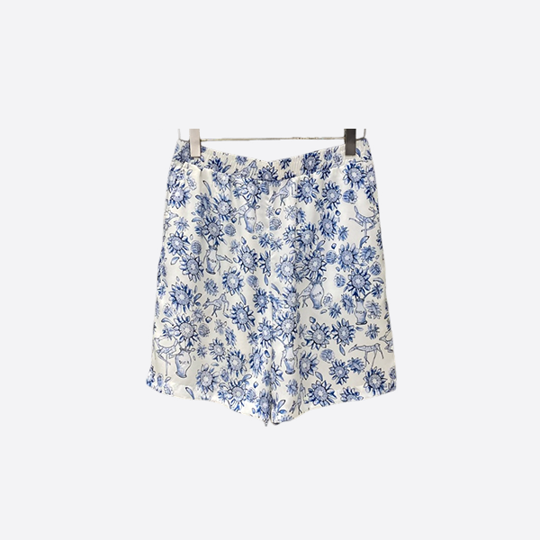 ディオール 2025 ブルー＆ホワイト ポーセリン コレクション スーツ シルク ショーツ