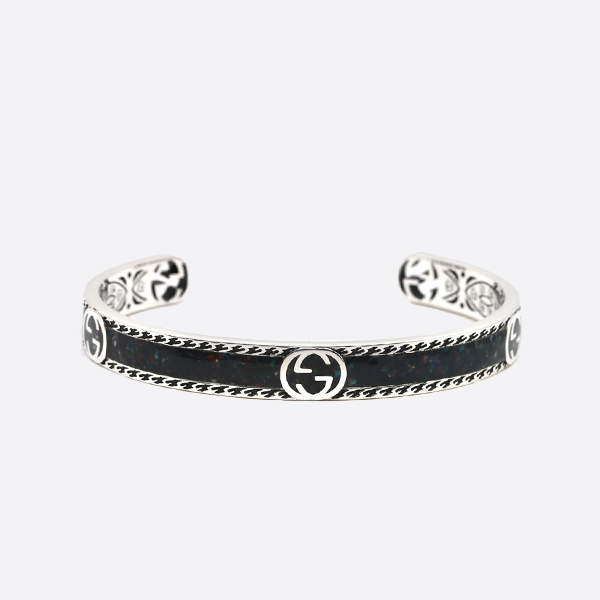 【正】シルバー925 グッチ ブラック エナメル ブレスレット YBA645570003017