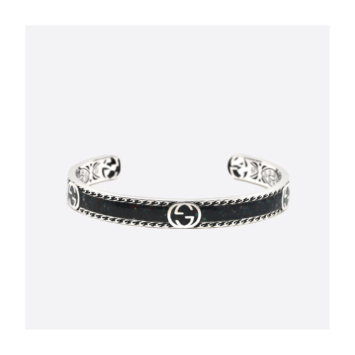 【正】シルバー925 グッチ ブラック エナメル ブレスレット YBA645570003017