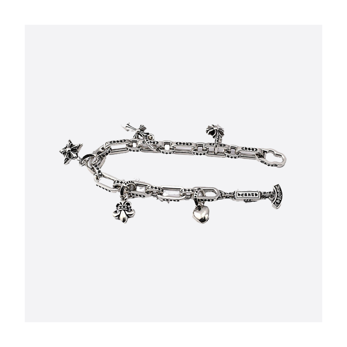 【正】クロムハーツ S925 スターリングシルバー マルチエレメント クロス アンカー ヴィンテージ ブレスレット 15163-241007-0284
