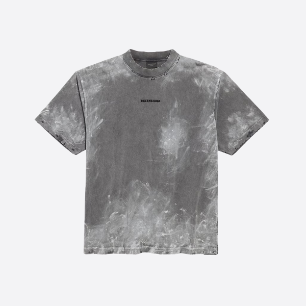 バレンシアガのペイントスプラッシュ刺繍文字半袖