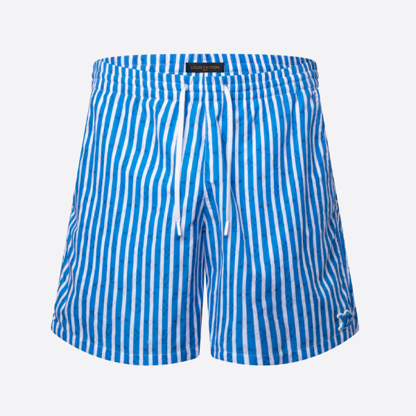 ルイ・ヴィトンのブルーの縦縞プリントのビーチショーツ