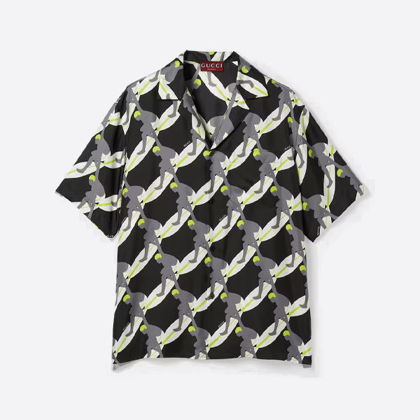 グッチ ウェーブ シルク スーツ 半袖シャツ