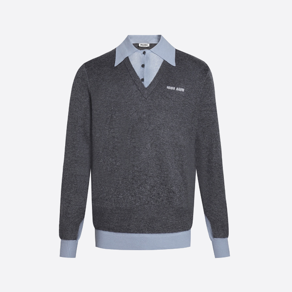 ミュウミュウのラペルコントラストニットセーター