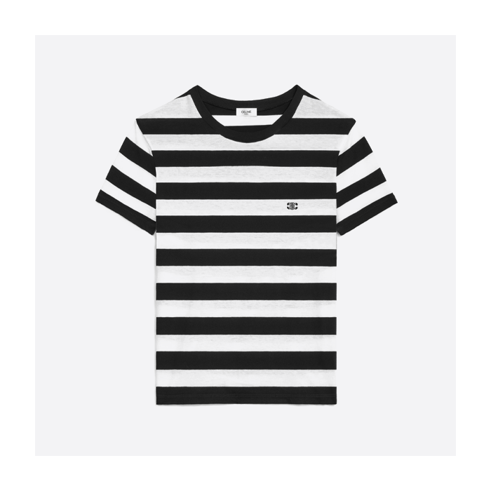 セリーヌの凱旋門の白黒ストライプ半袖Tシャツ