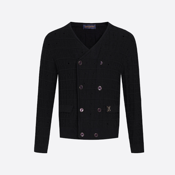 ルイ・ヴィトンのダブルブレストの破れたニットカーディガン