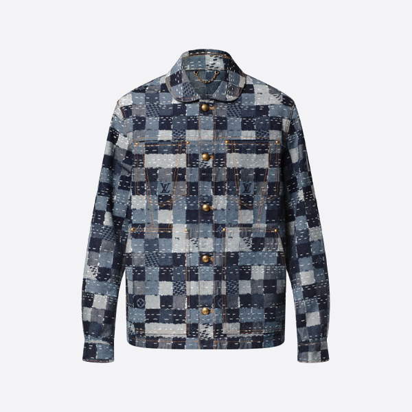 ルイ・ヴィトンのパッチモザイクチェック柄スーツデニムジャケット