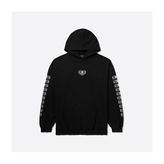 バレンシアガ ダブルB 刺繍 ウォッシュド フード付きスウェットシャツ