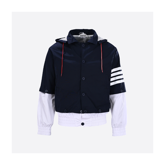 トムブラウンの取り外し可能なパネル織りジャケットフード付きコート