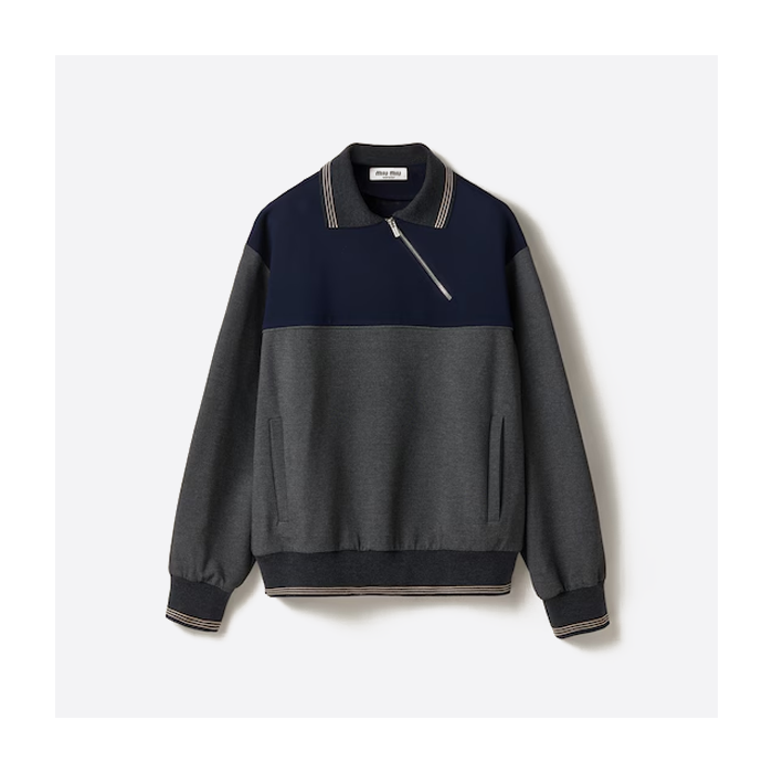 ミュウミュウのカラーブロック斜めジッパースウェットシャツ