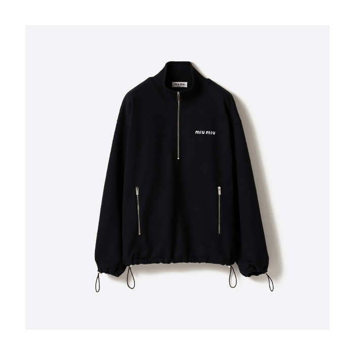 ミュウミュウ スタンドカラー ハーフジップ スタンドカラー スウェットシャツ ブラック