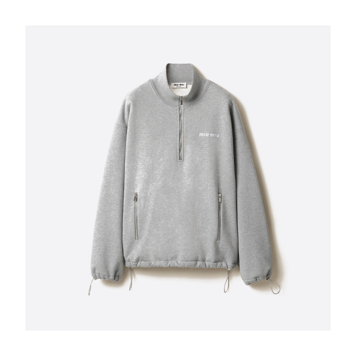ミュウミュウ スタンドカラー ハーフジップ スウェットシャツ グレー
