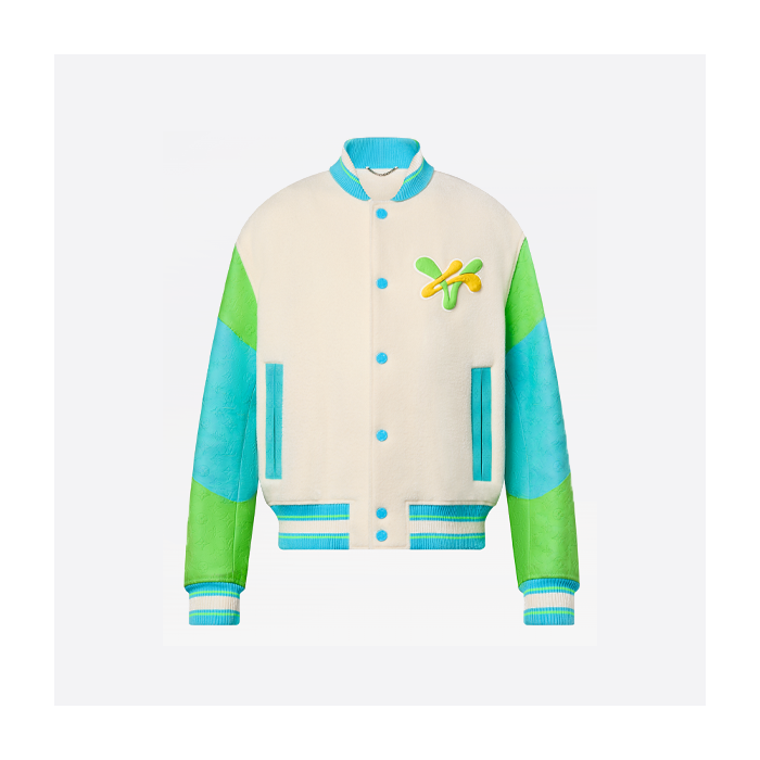 ルイ・ヴィトンのダックタオル、袖に刺繍、モノグラムエンボス加工のベースボールジャケット