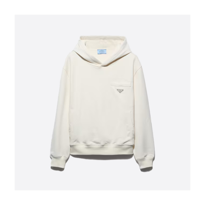 プラダ フェイクポケット トライアングル アイアンバッジ フード付きスウェットシャツ