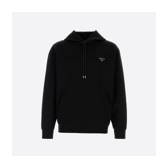 プラダ フェイクポケット トライアングル アイアンバッジ フード付きスウェットシャツ ブラック