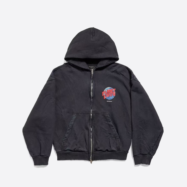 バレンシアガ キャットウォーク グローブ柄 ダメージ加工 ジップアップ ジャケット ブラック