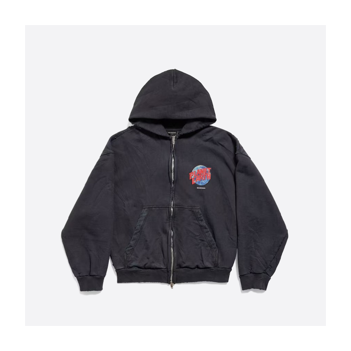 バレンシアガ キャットウォーク グローブ柄 ダメージ加工 ジップアップ ジャケット ブラック