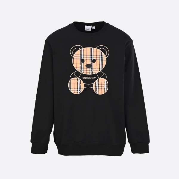バーバリー ベア チェスト 刺繍 ラウンドネック スウェットシャツ ブラック
