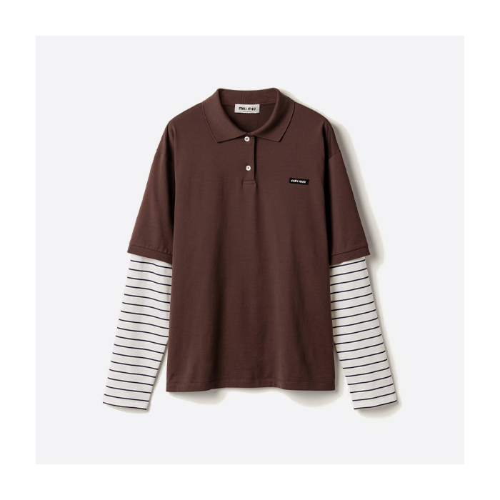 ミュウミュウ ブラウンストライプ フェイクツーピース 長袖